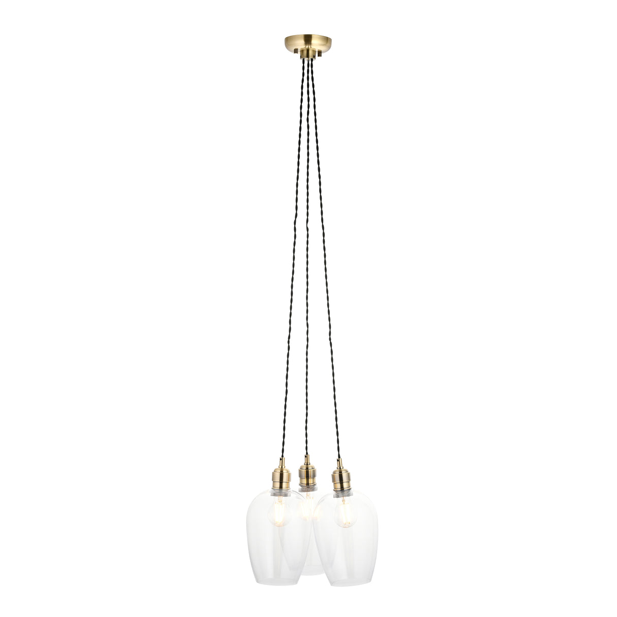 Amos Lucid Antique Brass & Clear Glass 3 Light Cluster