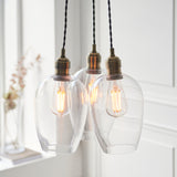 Amos Lucid Antique Brass & Clear Glass 3 Light Cluster