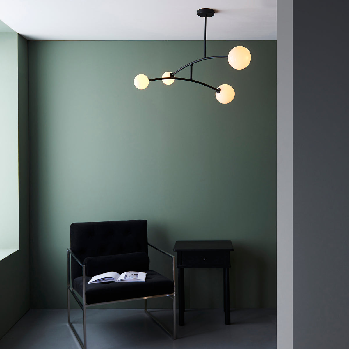Endon Balance 4 Light Semi Flush Textured matt black & gloss opal glass