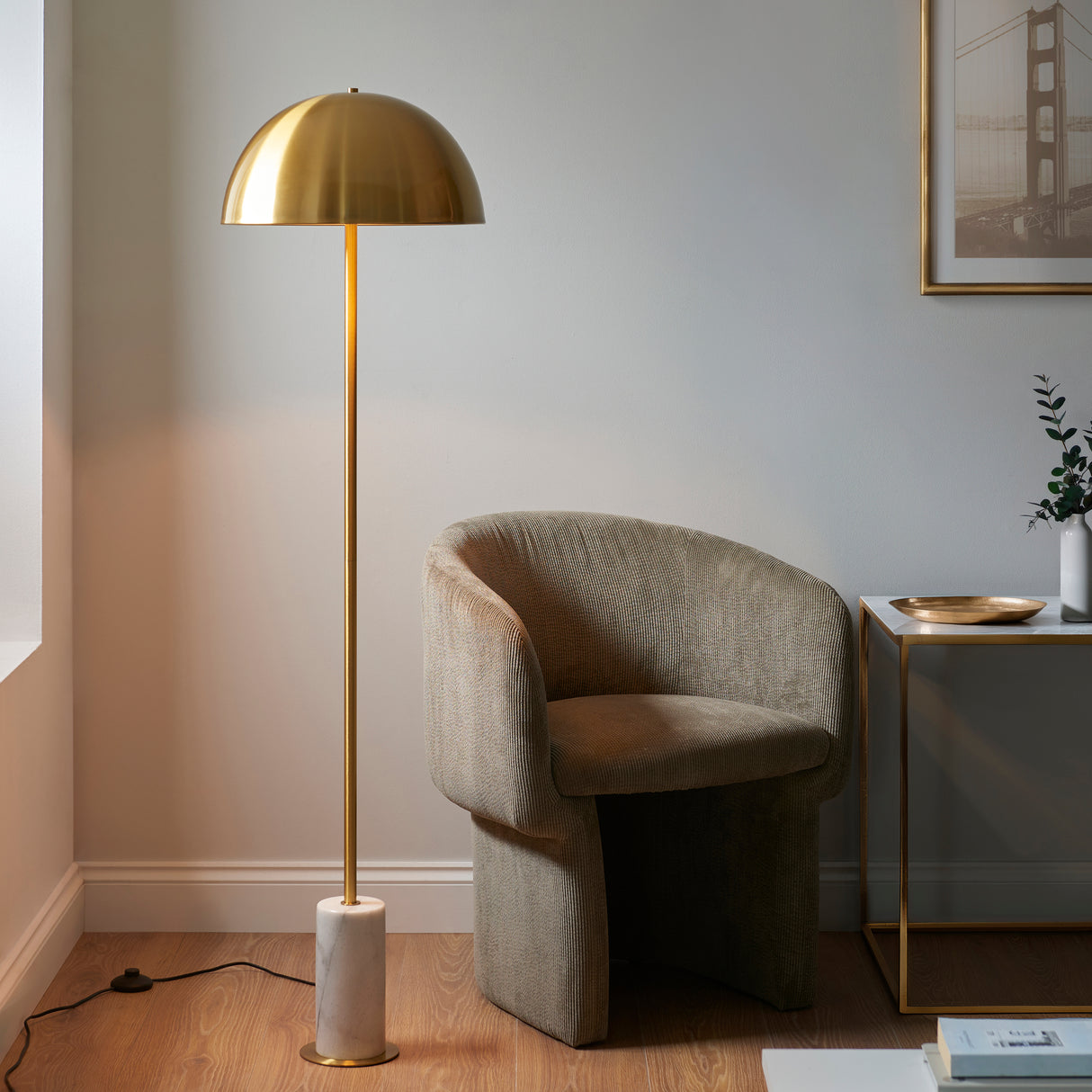 Amos Ronde Brushed Brass & Marble Floor Lamp