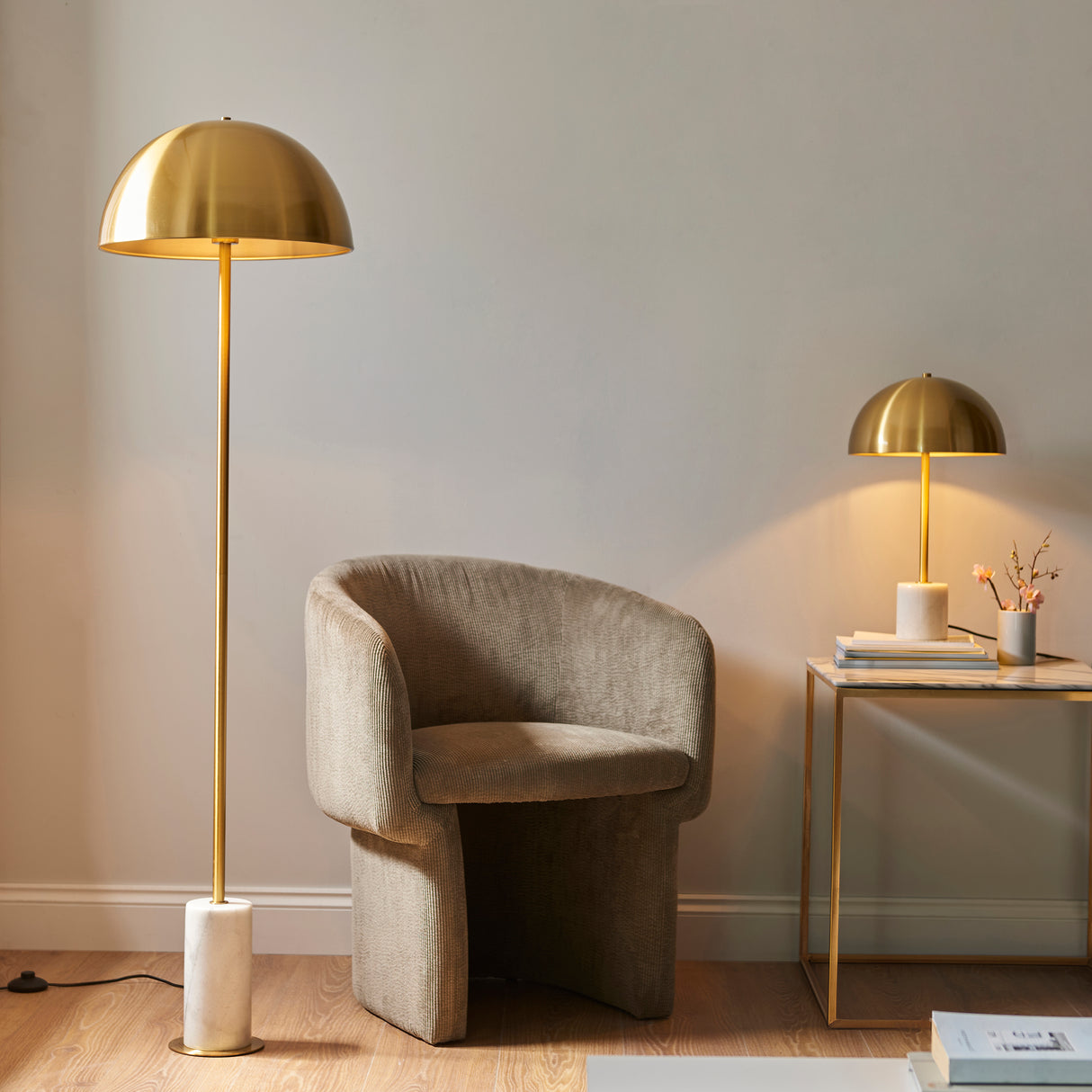 Amos Ronde Brushed Brass & Marble Floor Lamp