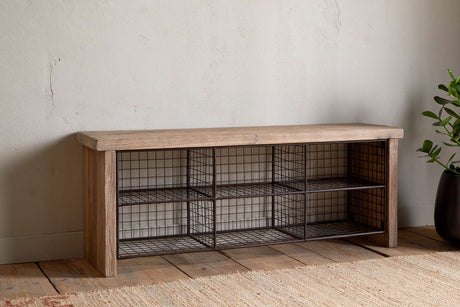 Nkuku Abha Reclaimed Wood & Iron Storage Bench Natural