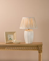 Dar Abigail Table Lamp Cream Ceramic and Antique Brass With Linen Pleated Shade