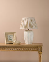 Dar Abigail Table Lamp Cream Ceramic and Antique Brass With Linen Pleated Shade