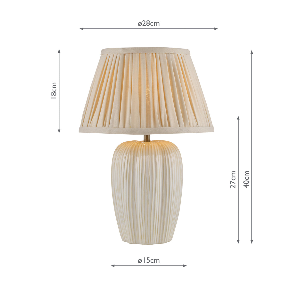 Dar Abigail Table Lamp Cream Ceramic and Antique Brass With Linen Pleated Shade