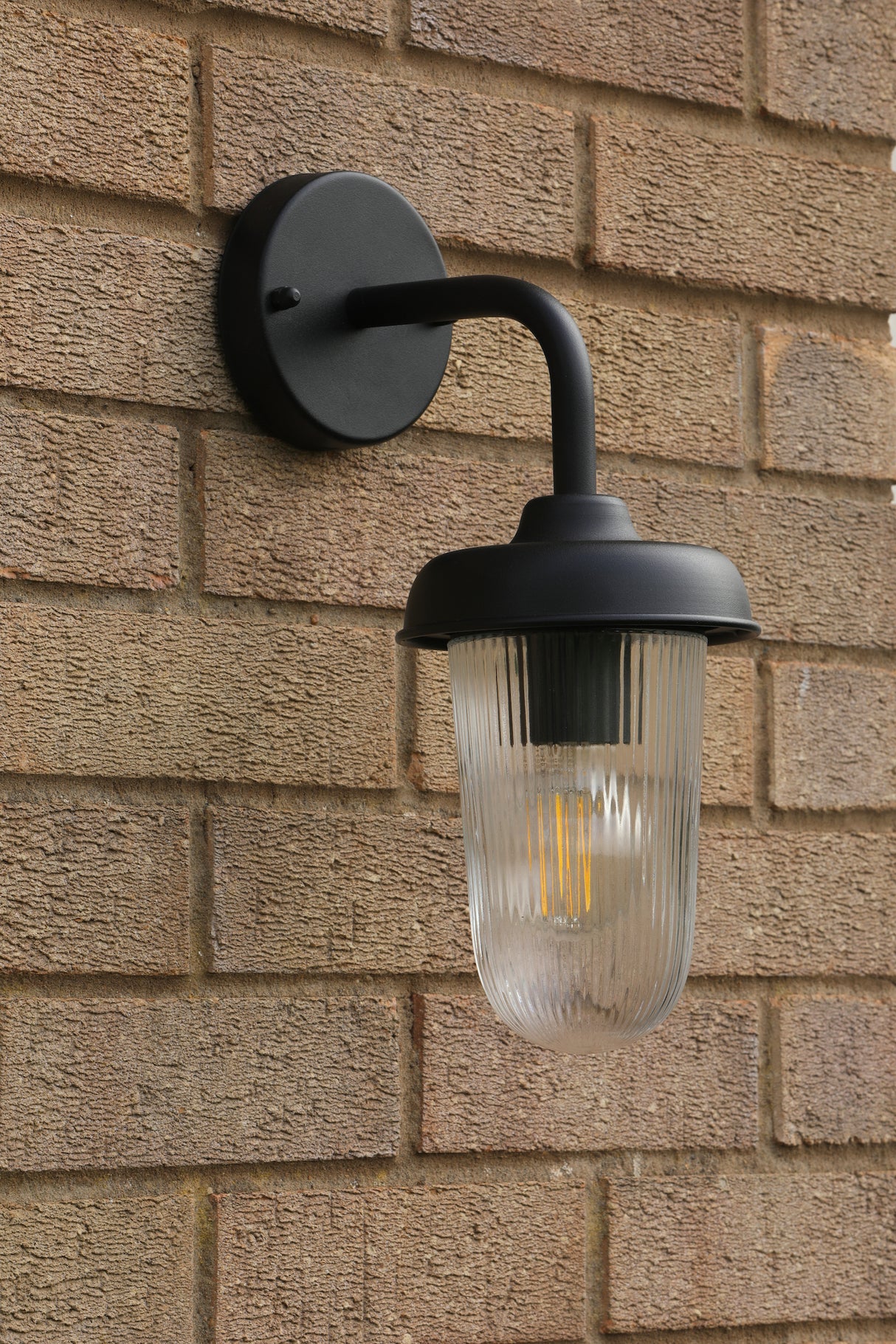 Dar Acotas Outdoor Wall Light Matt Black and Ribbed Glass IP44