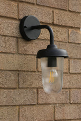 Dar Acotas Outdoor Wall Light Matt Black and Ribbed Glass IP44