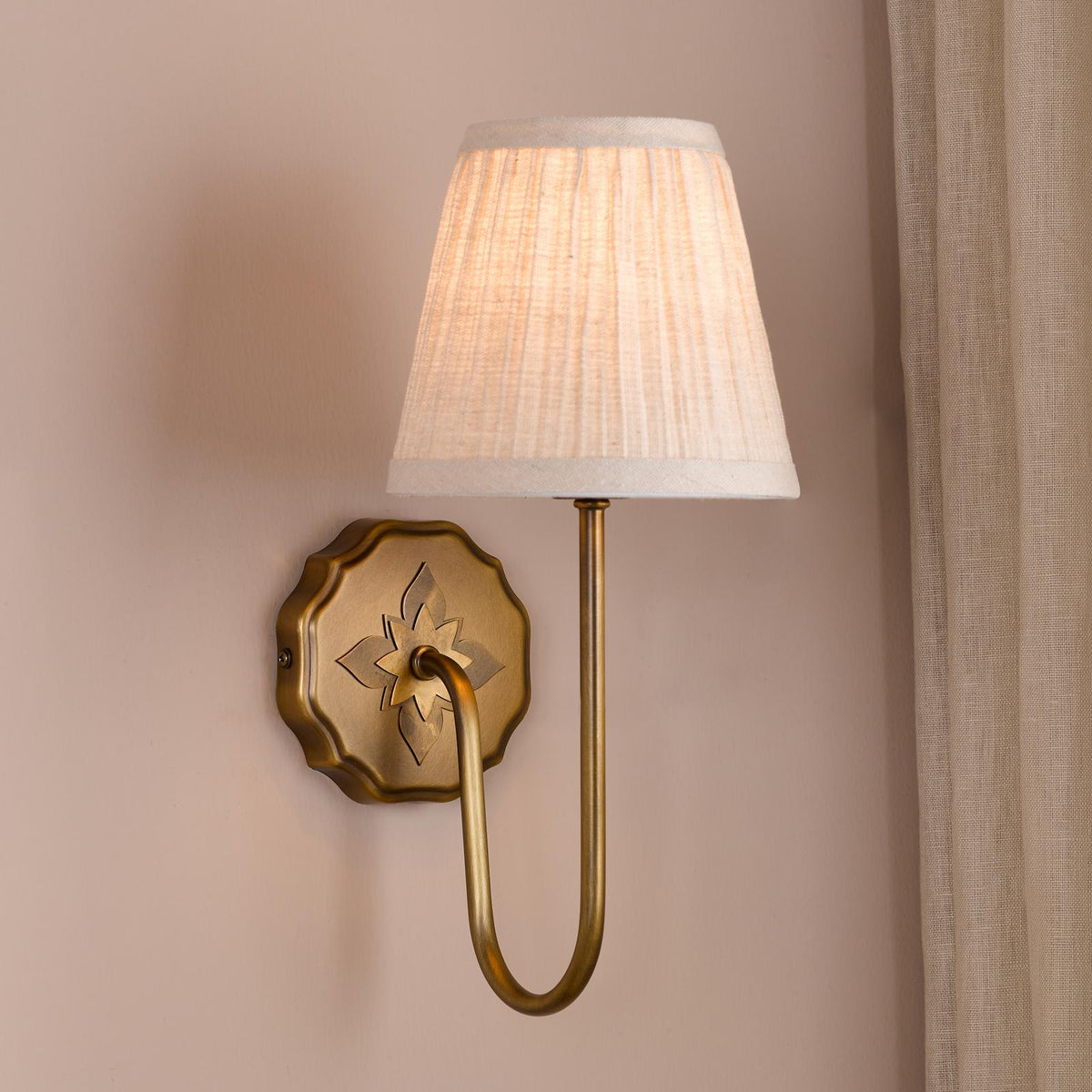 Dar Adyara Wall Light Antique Bronze With Linen Pleated Shade
