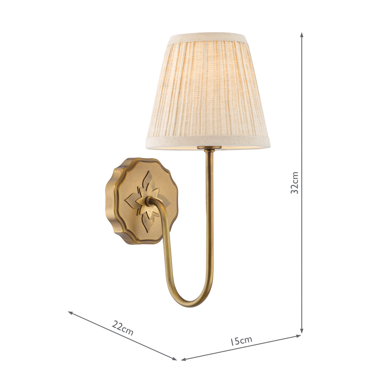 Dar Adyara Wall Light Antique Bronze With Linen Pleated Shade