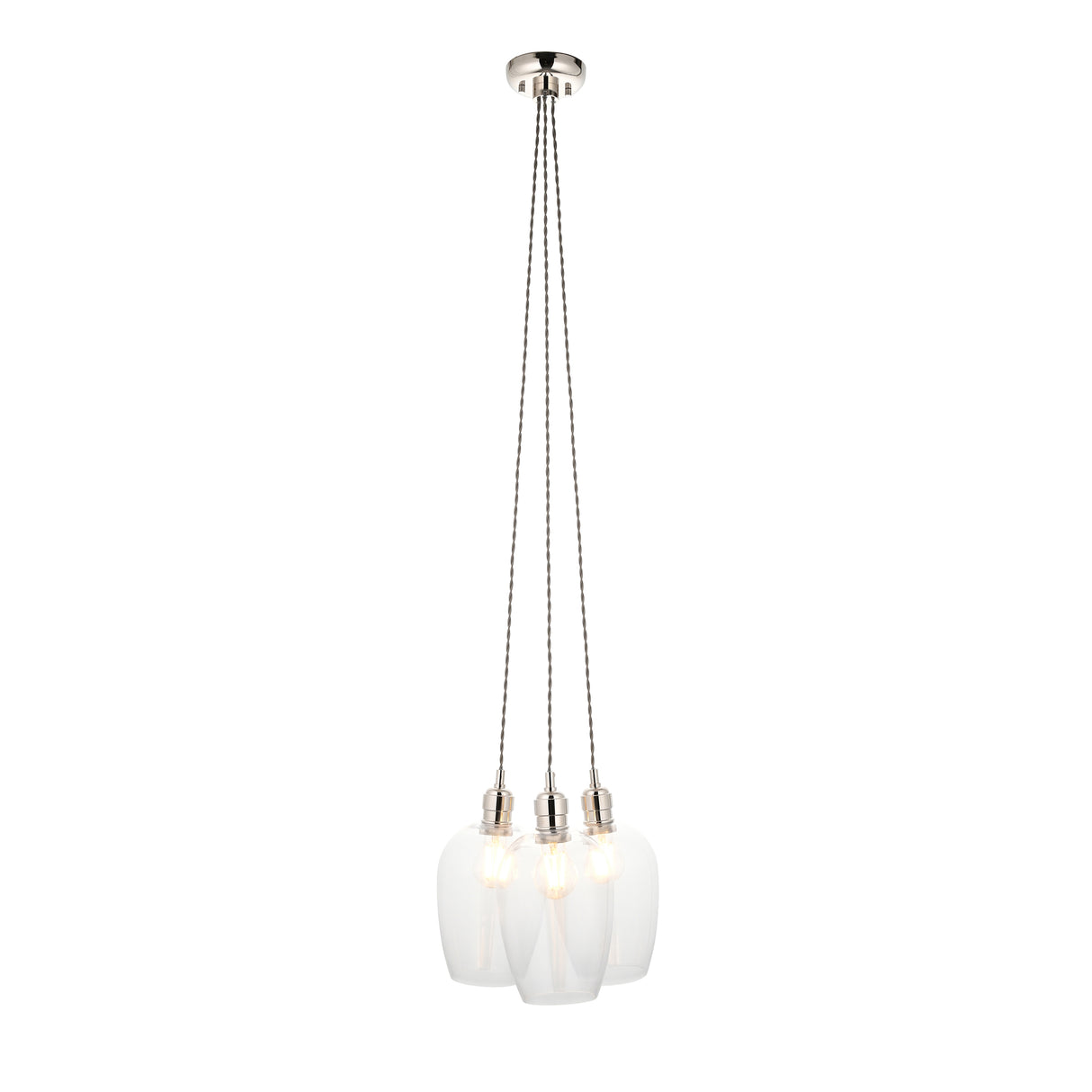 Amos Lucid Bright Nickel & Clear Glass 3 Light Cluster