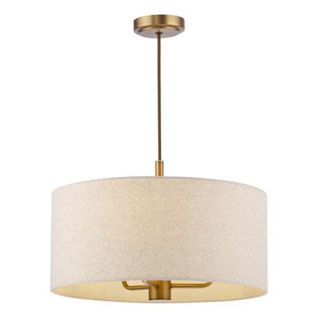 Dar Aelin 3 Light Pendant Matt Bronze With Natural Linen Shade