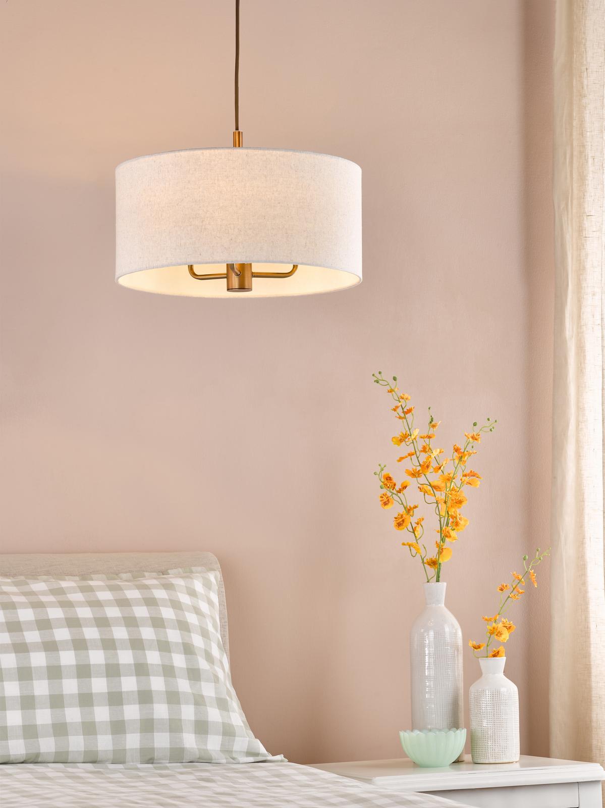 Dar Aelin 3 Light Pendant Matt Bronze With Natural Linen Shade