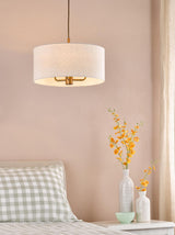 Dar Aelin 3 Light Pendant Matt Bronze With Natural Linen Shade