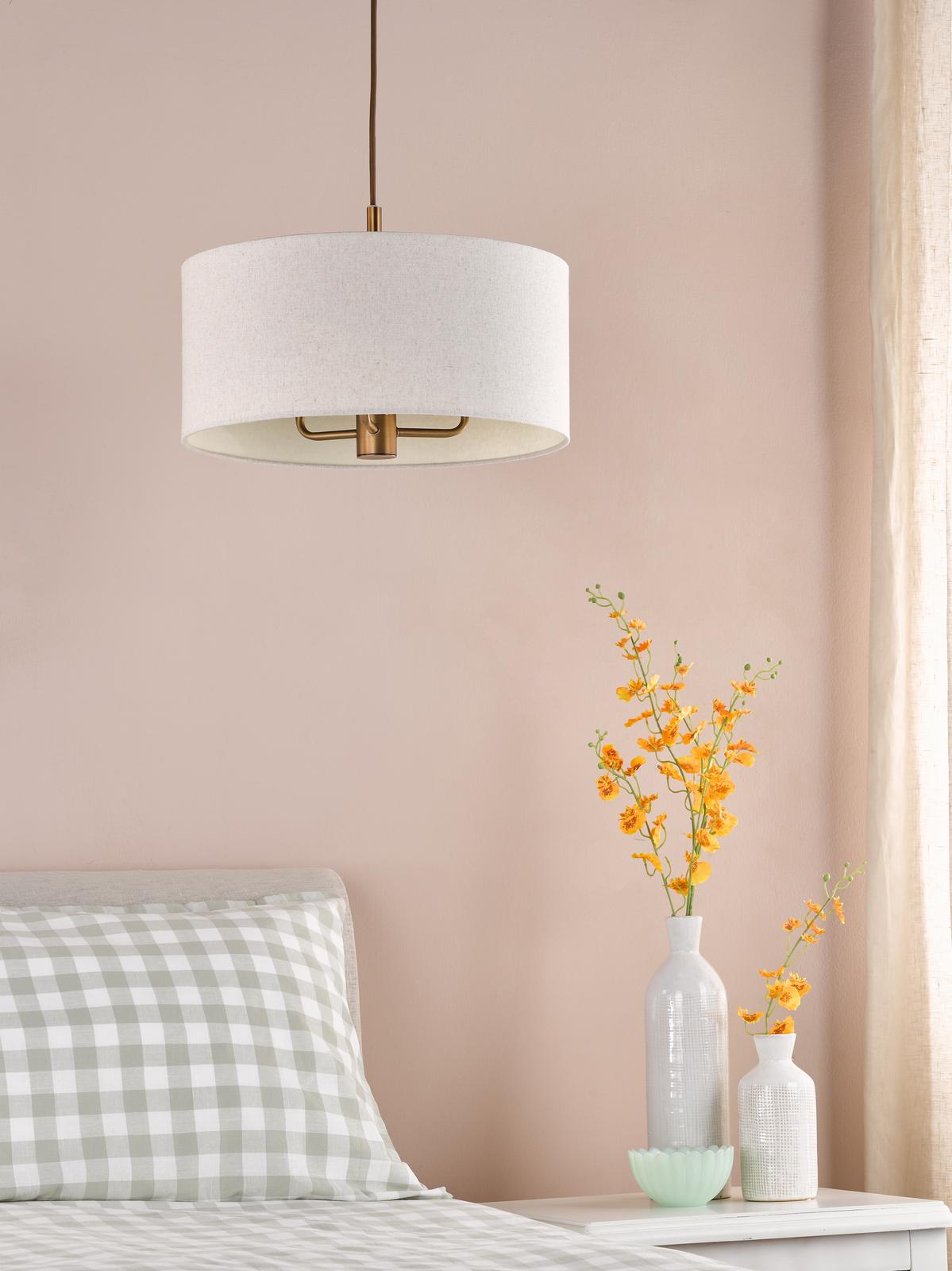 Dar Aelin 3 Light Pendant Matt Bronze With Natural Linen Shade