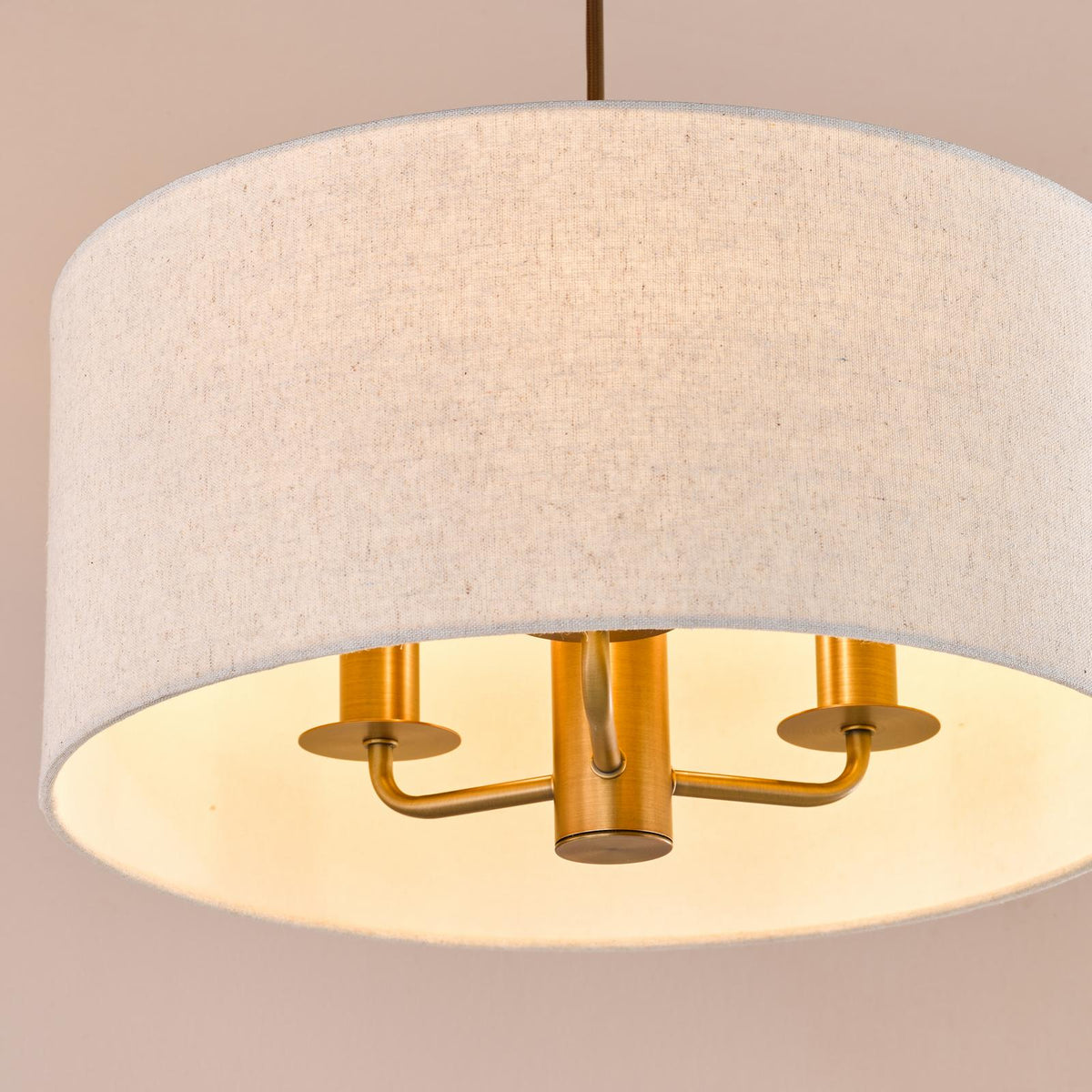 Dar Aelin 3 Light Pendant Matt Bronze With Natural Linen Shade
