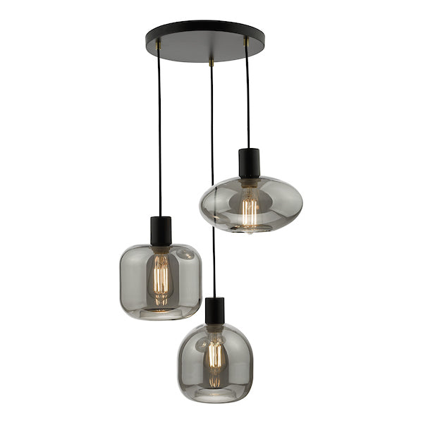 Dar Aiden 3lt Cluster Pendant Black with Smoked Glass –  from Amos Lighting + Home