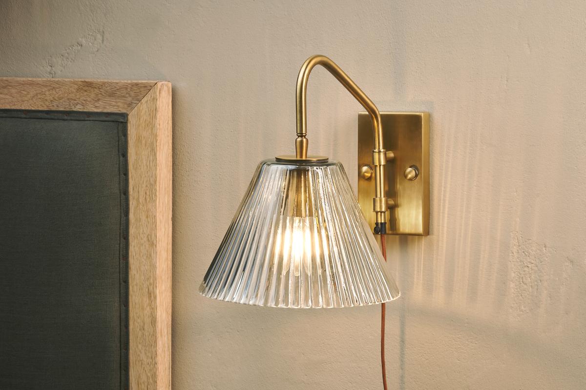 Nkuku Akoli Plug In Glass Wall Lamp Antique Brass