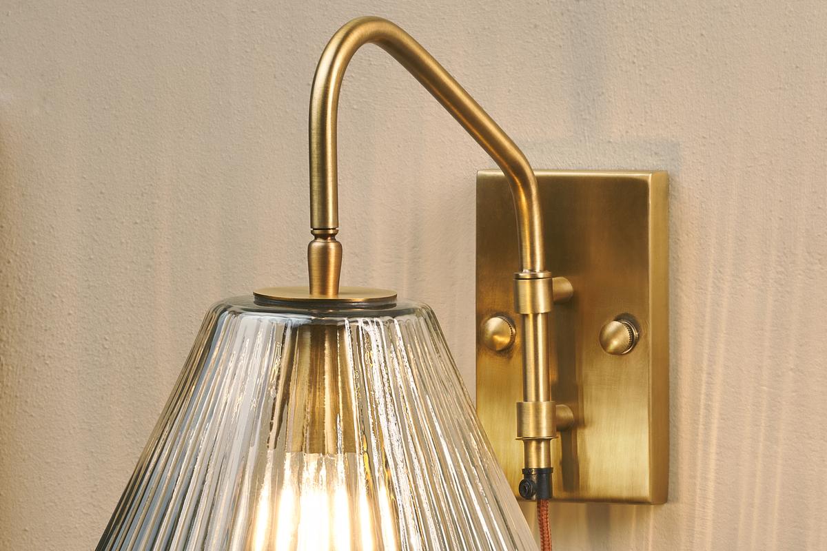 Nkuku Akoli Plug In Glass Wall Lamp Antique Brass