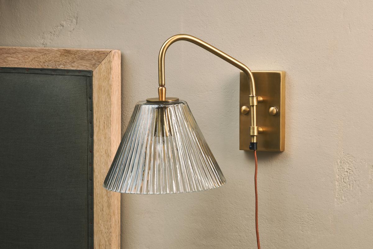 Nkuku Akoli Plug In Glass Wall Lamp Antique Brass