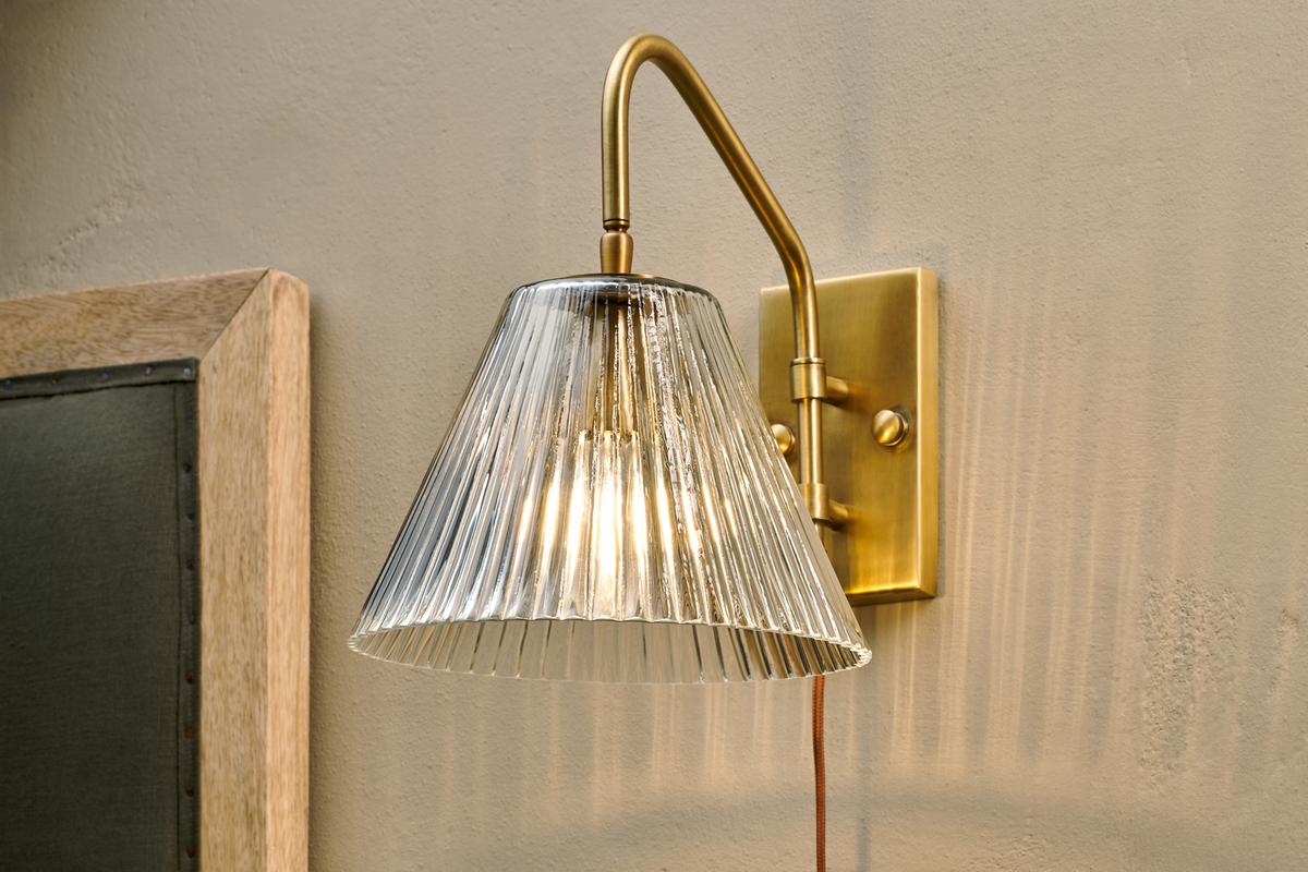 Nkuku Akoli Plug In Glass Wall Lamp Antique Brass