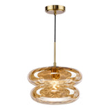 Dar Alcella Pendant Natural Brass and Amber Dimple Glass