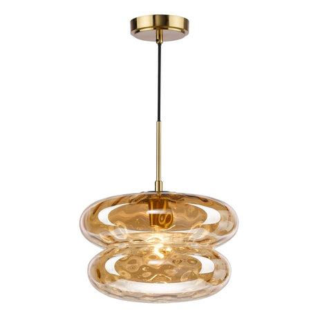 Dar Alcella Pendant Natural Brass and Amber Dimple Glass