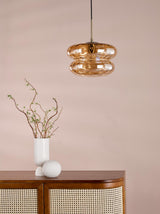 Dar Alcella Pendant Natural Brass and Amber Dimple Glass