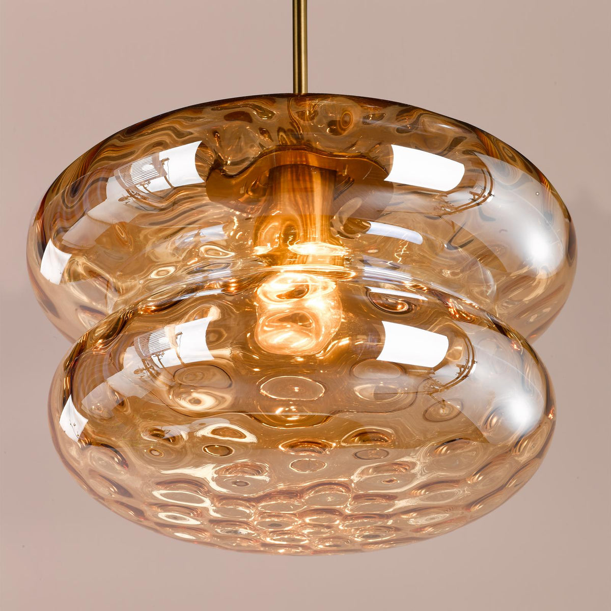 Dar Alcella Pendant Natural Brass and Amber Dimple Glass