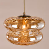 Dar Alcella Pendant Natural Brass and Amber Dimple Glass
