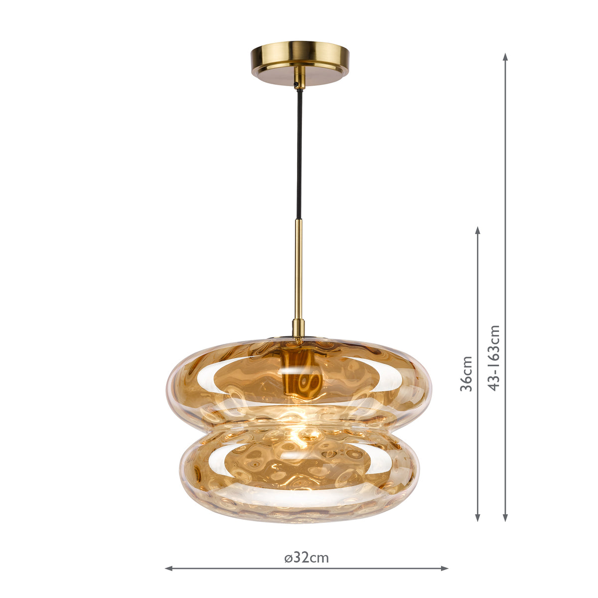 Dar Alcella Pendant Natural Brass and Amber Dimple Glass
