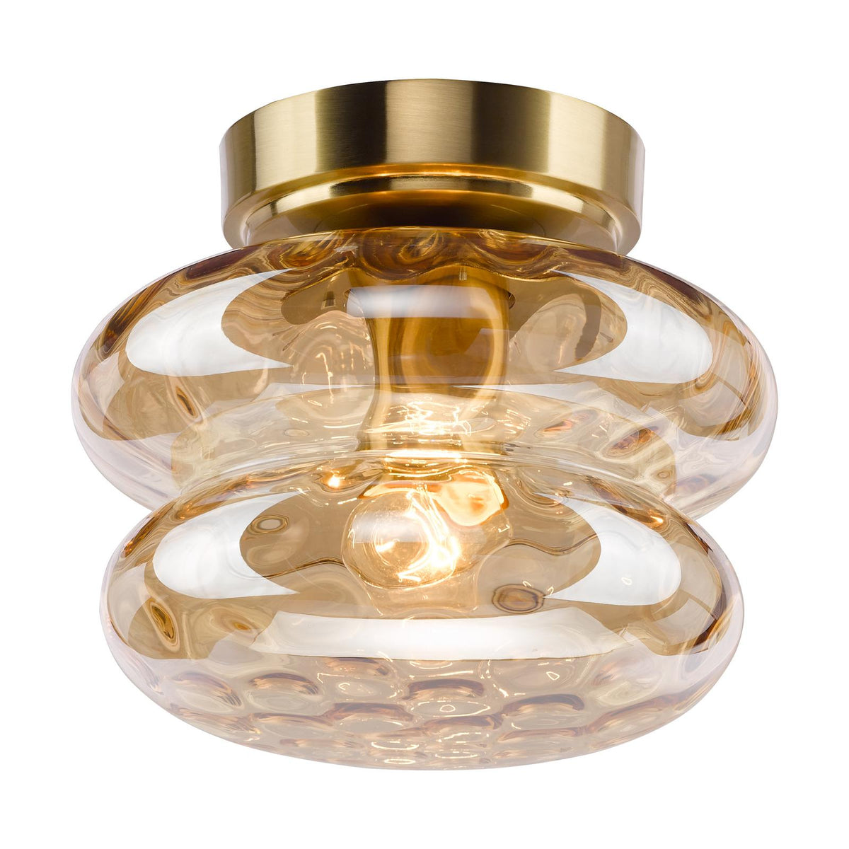 Dar Alcella Wall/Ceiling Light Natural Brass and Amber Dimple Glass