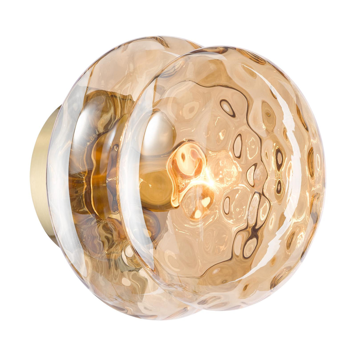 Dar Alcella Wall/Ceiling Light Natural Brass and Amber Dimple Glass