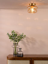Dar Alcella Wall/Ceiling Light Natural Brass and Amber Dimple Glass