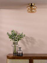 Dar Alcella Wall/Ceiling Light Natural Brass and Amber Dimple Glass