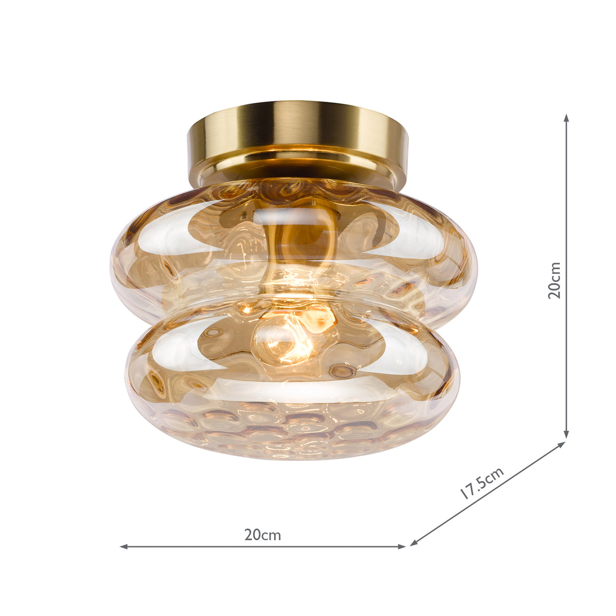 Dar Alcella Wall/Ceiling Light Natural Brass and Amber Dimple Glass