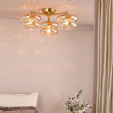Dar Alcella 3 Light Flush Natural Brass and Amber Dimple Glass