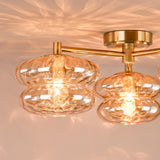 Dar Alcella 3 Light Flush Natural Brass and Amber Dimple Glass