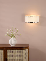 Dar Alvaro 2 Light Wall Light Polished Chrome and Ivory Micropleat Shade