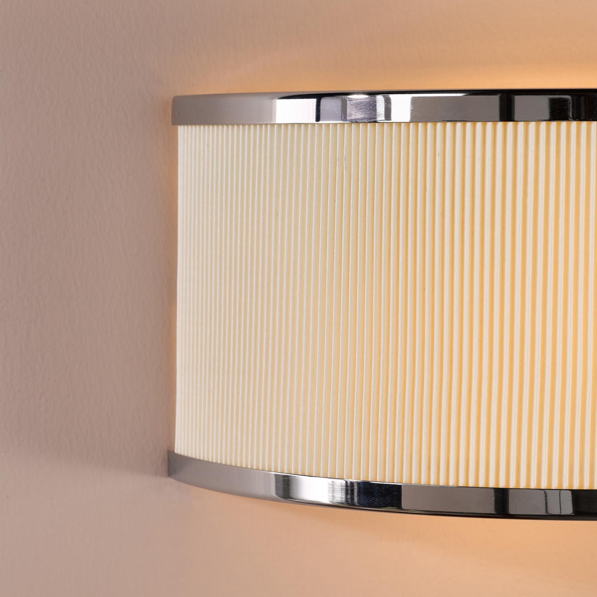 Dar Alvaro 2 Light Wall Light Polished Chrome and Ivory Micropleat Shade