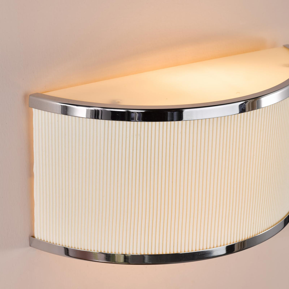 Dar Alvaro 2 Light Wall Light Polished Chrome and Ivory Micropleat Shade