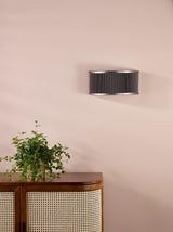 Dar Alvaro 2 Light Wall Light Antique Bronze and Brown Micropleat Shade