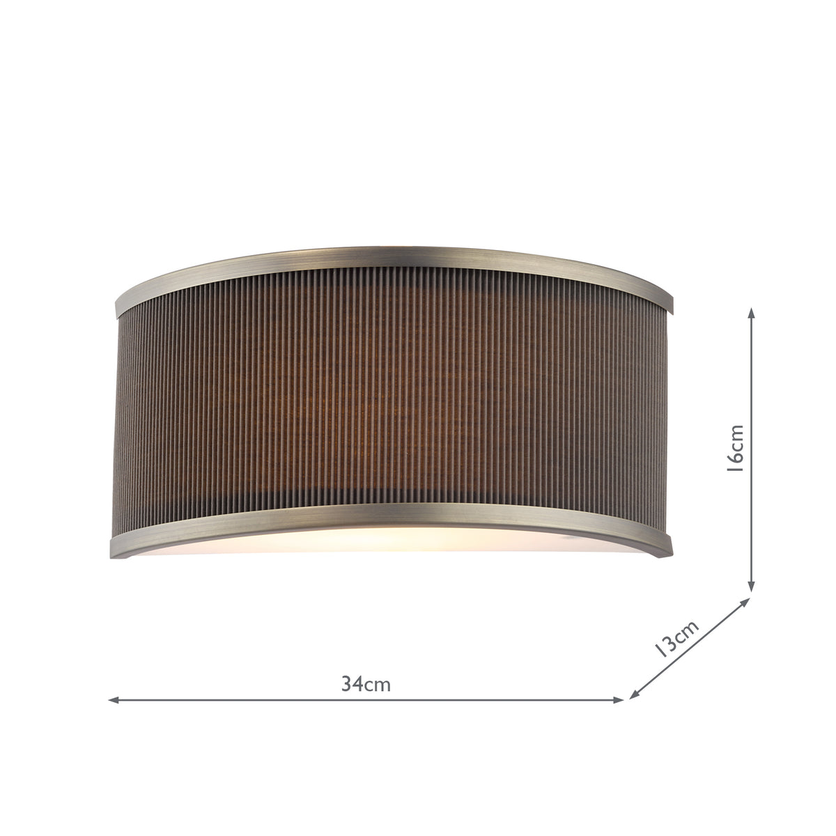 Dar Alvaro 2 Light Wall Light Antique Bronze and Brown Micropleat Shade