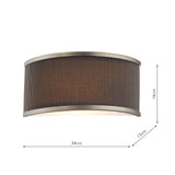 Dar Alvaro 2 Light Wall Light Antique Bronze and Brown Micropleat Shade