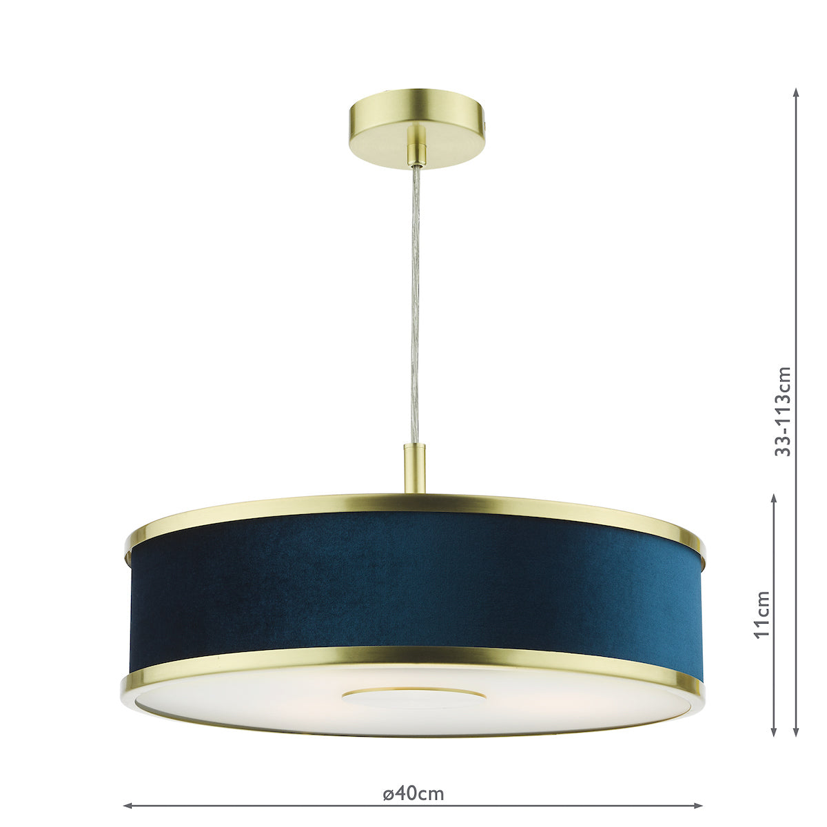 Dar Alvaro 3 Light Pendant Brushed Brass With Blue Shade –  from Amos Lighting + Home