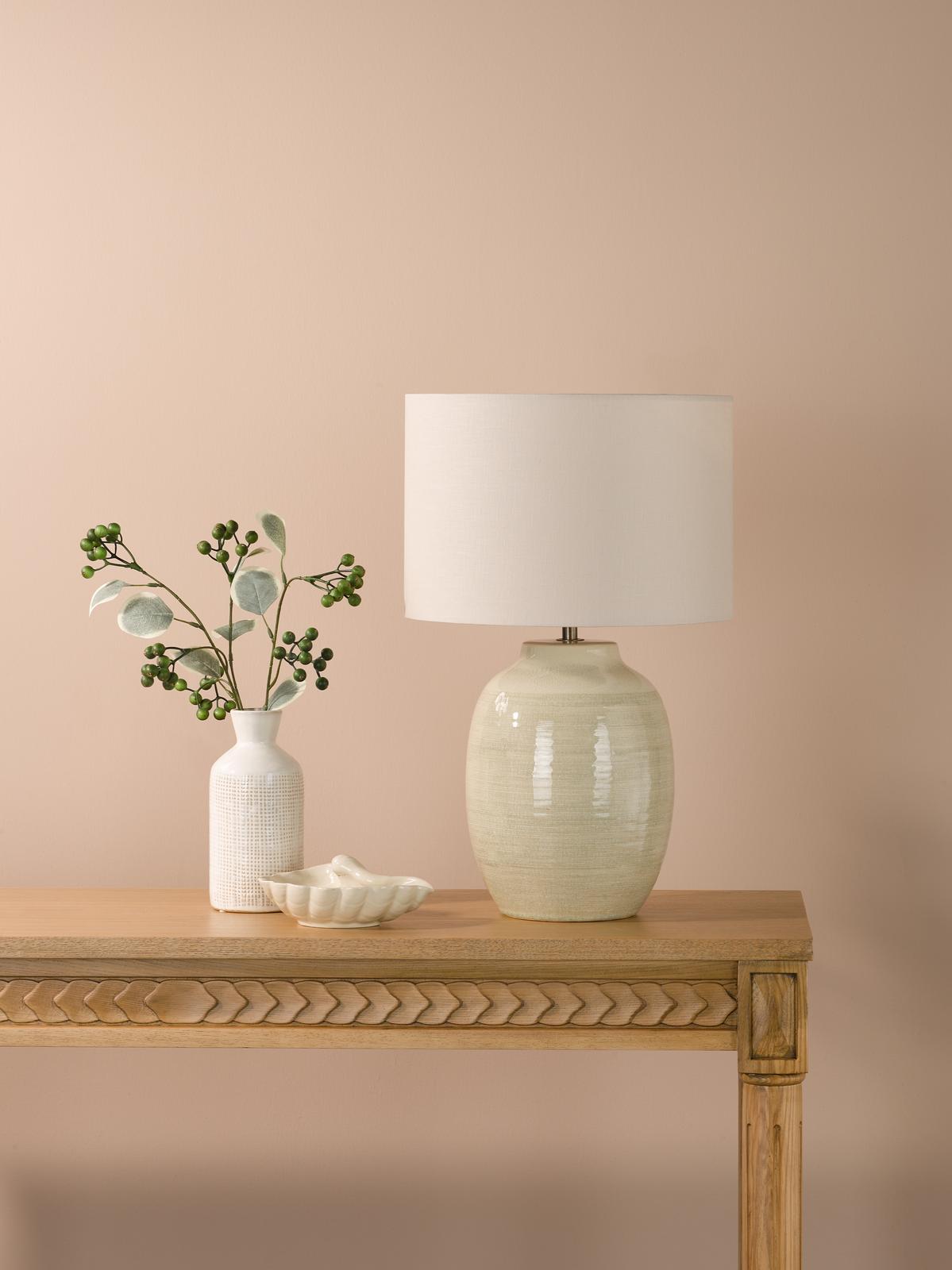 Dar Amsara Table Lamp Green Ceramic and Antique Brass With Linen Shade