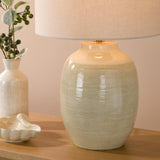 Dar Amsara Table Lamp Green Ceramic and Antique Brass With Linen Shade