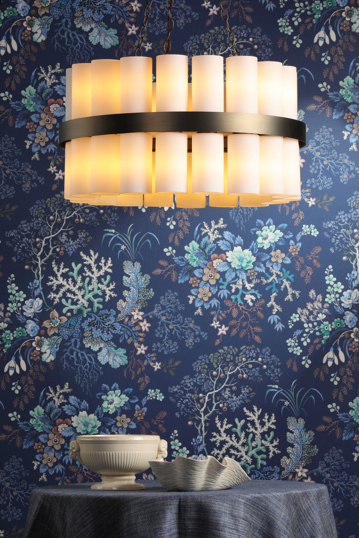 David Hunt Anais 36 Light Pendant Opal Glass and Antique Brass