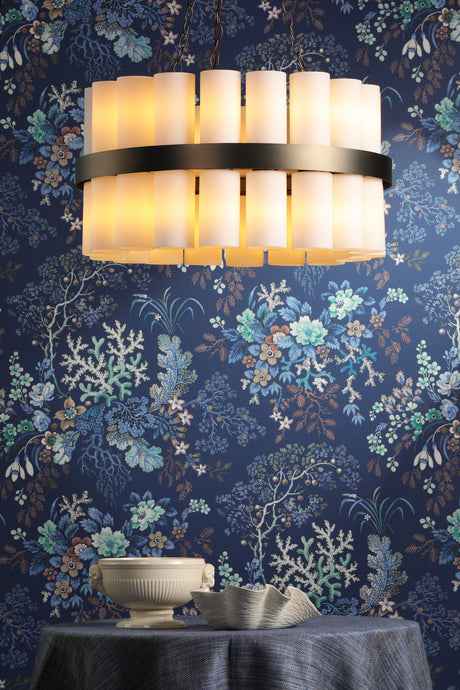 David Hunt Anais 36 Light Pendant Opal Glass and Antique Brass