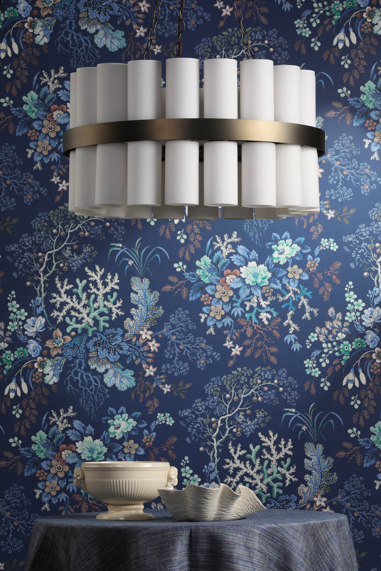 David Hunt Anais 36 Light Pendant Opal Glass and Antique Brass