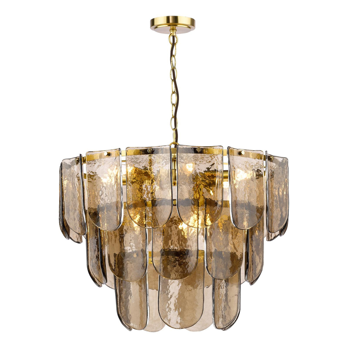 Dar Anielle 9 Light Chandelier Natural Brass and Tea Smoked Glass